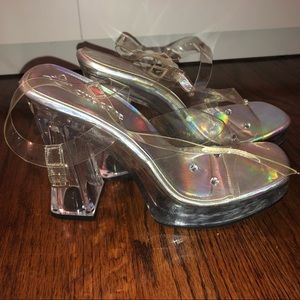 Clear/silver heels